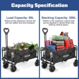 GVDV Collapsible Wagon Cart, Portable Utility Wagon for Camping, Beach, Picnic, Shopping, Sports, and Grocery Transport, Black - Image 2