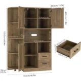 Homfa 60" Large Kitchen Pantry Buffet, Freestanding Storage Cabinet with Adjustable Shelves for Dining Room, Rustic Brown - Image 3