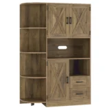 Homfa 60" Large Kitchen Pantry Buffet, Freestanding Storage Cabinet with Adjustable Shelves for Dining Room, Rustic Brown - Image 2