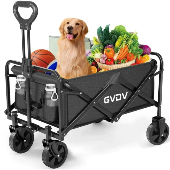 GVDV Collapsible Wagon Cart, Portable Utility Wagon for Camping, Beach, Picnic, Shopping, Sports, and Grocery Transport, Black - Image 4