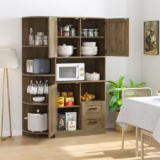 Homfa 60" Large Kitchen Pantry Buffet, Freestanding Storage Cabinet with Adjustable Shelves for Dining Room, Rustic Brown - Image 5
