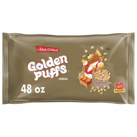 Malt-O-Meal Golden Puffs Breakfast Cereal, Puffed Wheat Cereal, Crunchy 48 oz Resealable Bag