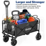 GVDV Collapsible Wagon Cart, Portable Utility Wagon for Camping, Beach, Picnic, Shopping, Sports, and Grocery Transport, Black - Image 3