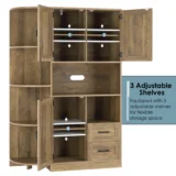 Homfa 60" Large Kitchen Pantry Buffet, Freestanding Storage Cabinet with Adjustable Shelves for Dining Room, Rustic Brown - Image 4